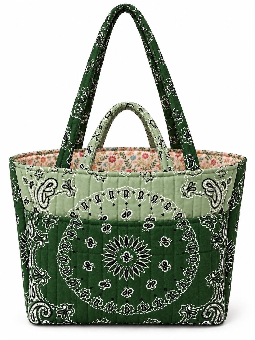Handmade Quilted Tote Large Outside Pocket and Interior Pocket New!!!